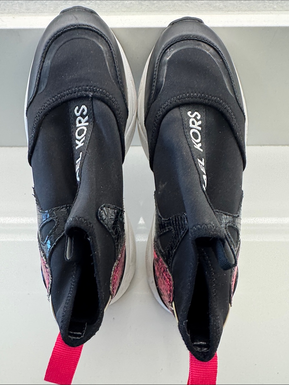 Michael Kors Kids Black Sneakers with Pink Heel Tabs